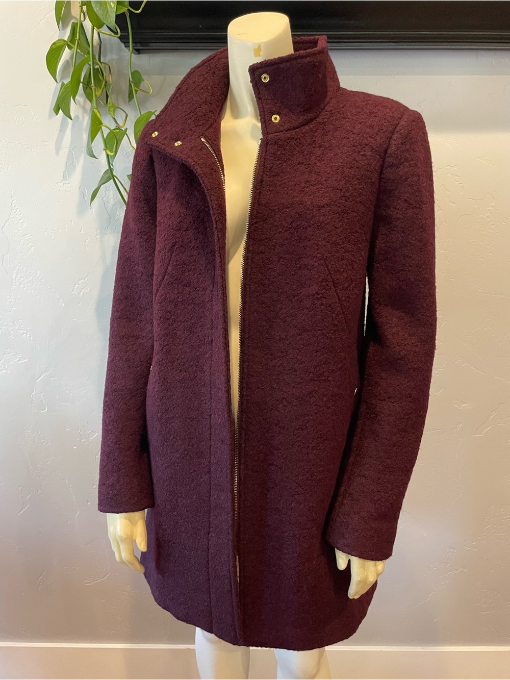 New Ann Taylor Wool-Blend Funnel Collar Coat Burgundy XS